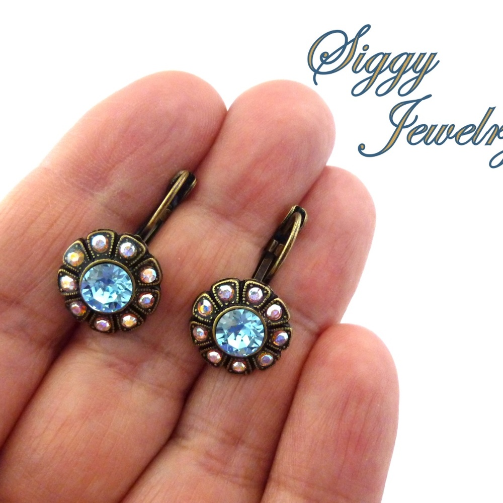 Swarovski® Crystal Aqua and AB Flower Earrings - Picture 5 of 6